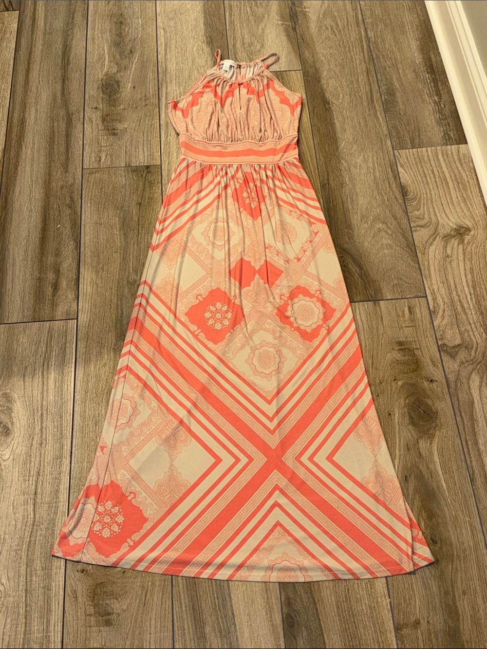London Times Coral & Cream Patterned Halter Top